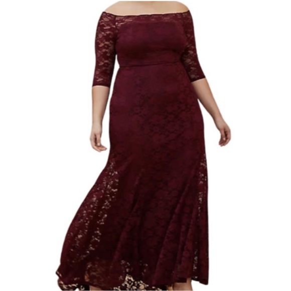 NWT Torrid Size 18 Special Occasion Burgundy Red Lace Off Shoulder Maxi Dress - Picture 1 of 14